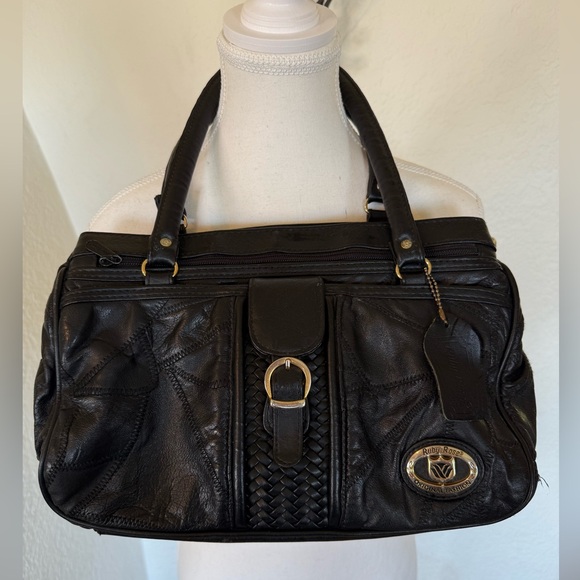 Vtg Ruby Rose black patchwork handbag with extra crossbody strap - Picture 1 of 15
